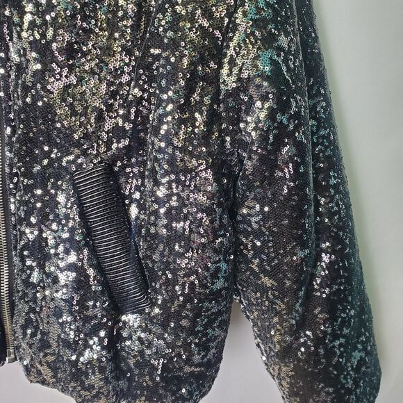 Blank NYC Black Sequin Bomber Jacket Quilted Lining Size Small - Picture 5 of 8